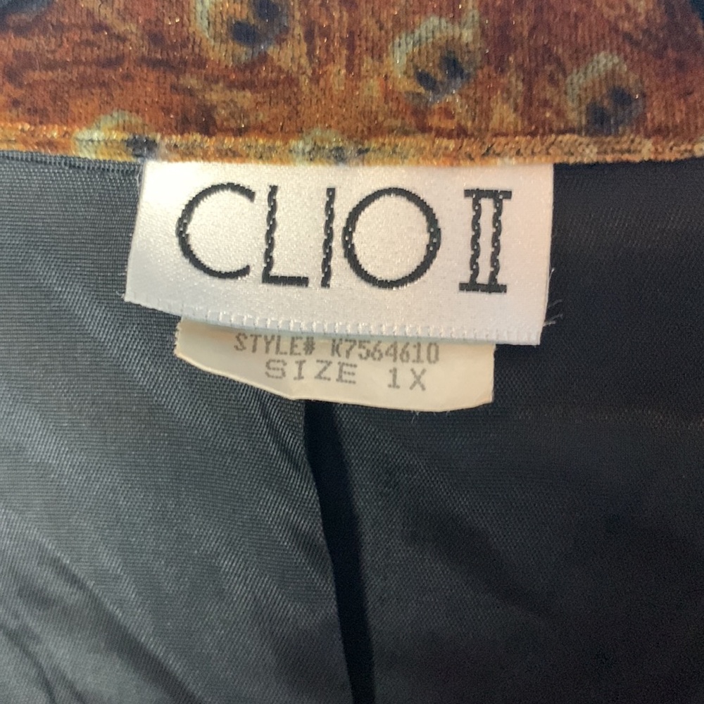 SOLD- Clio II Tapestry Peacock Floral Button Down Collar Velour Jacket Vintage - Picture 4 of 16